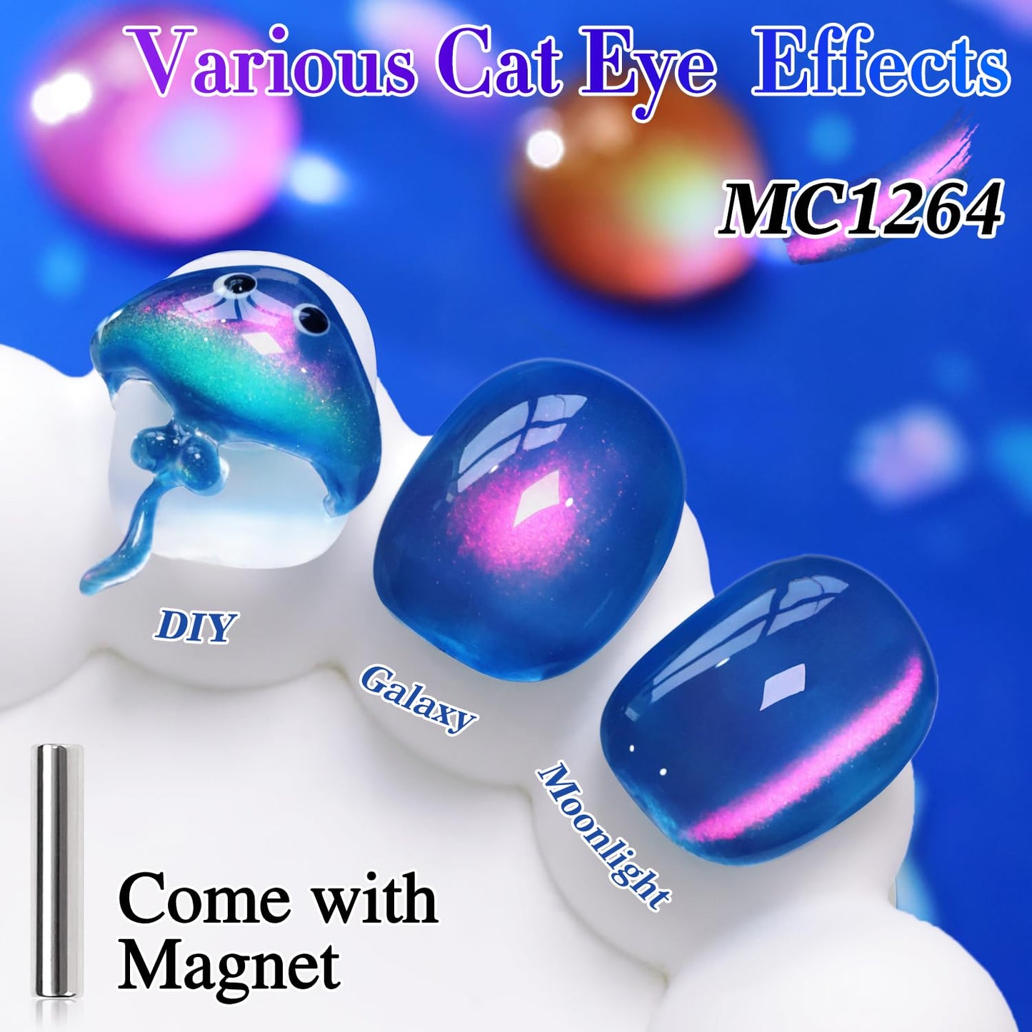 Double Rhythm Jelly Glass Cat Eye Gel Polish with Magnet 15ML Holographic Glitter Shimmer Translucent Sheer Color Magnetic Nail Polish Salon DIY at Home (Navy Blue-MC1264)