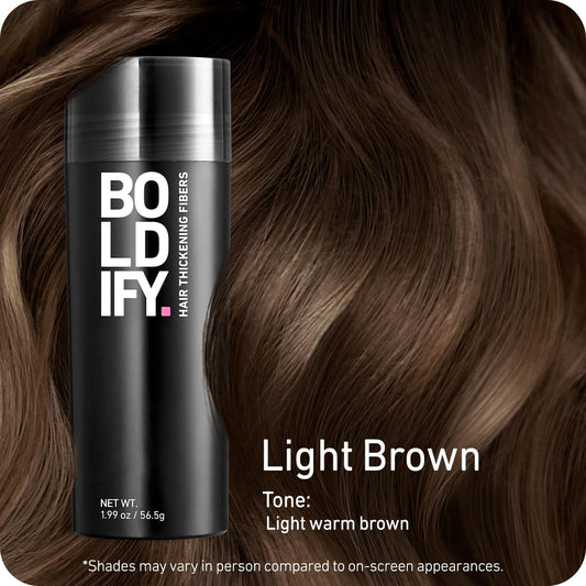 BOLDIFY Hair Fibers (56.5g) - Fill In Thinning and Fine Hair for an Instantly Fuller, Thicker Look - 14 Shades for Women & Men - Light Brown