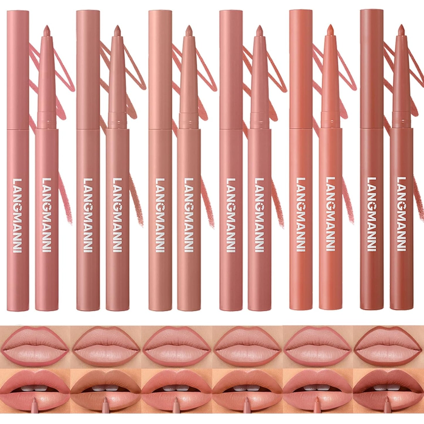 LANGMANNI 6Pcs Sculpting Matte Velvet Lip Liner Set,Smooth Creamy Texture,Waterproof And High Pigmented For Girls Daily Application Lip Makeup(1+2+3+4+5+6)