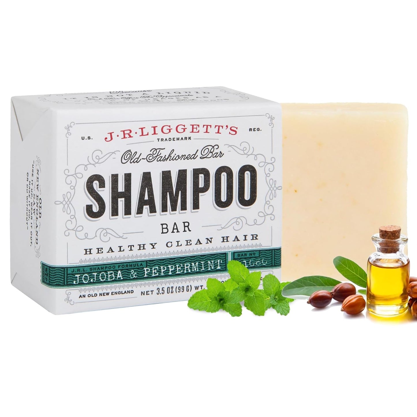 J·R·LIGGETT'S All-Natural Shampoo Bar, Jojoba and Peppermint Formula-Supports Strong and Healthy Hair-Nourish Follicles with Antioxidants and Vitamins-Detergent and No Sulfate, One 3.5 Ounce Bar