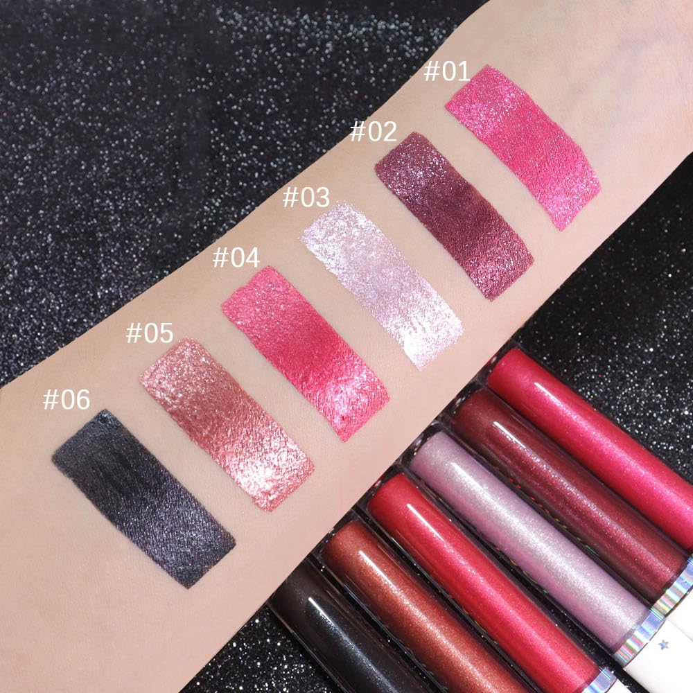 evpct 1Pcs Dark Wine Red Metallic Shimmer Glitter Lip Gloss Liquid Lipstick Long Lasting Waterproof 24, Glitter Pearlescent Metallic Sparkly Liquid Lipsticks Lip Stains Makeup Set for Women 02