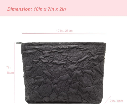 Makeup Bags for Purse Zipper Cosmetic Pouch Large Travel Canvas Make Up Organizer Tool Pouch for Women and Girls,Flower Black