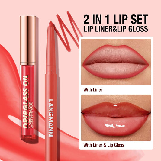 6pcs Hydrating Lip Oils + Lip Liner Pencil Lip Combo Sets, 24H Long-Lasting Lip Kit with Lip Liner and Gloss, Nourishing, Non-Sticky Tinted Stain Lip Gloss Plumping Lip Oil Set for Women(Set B)