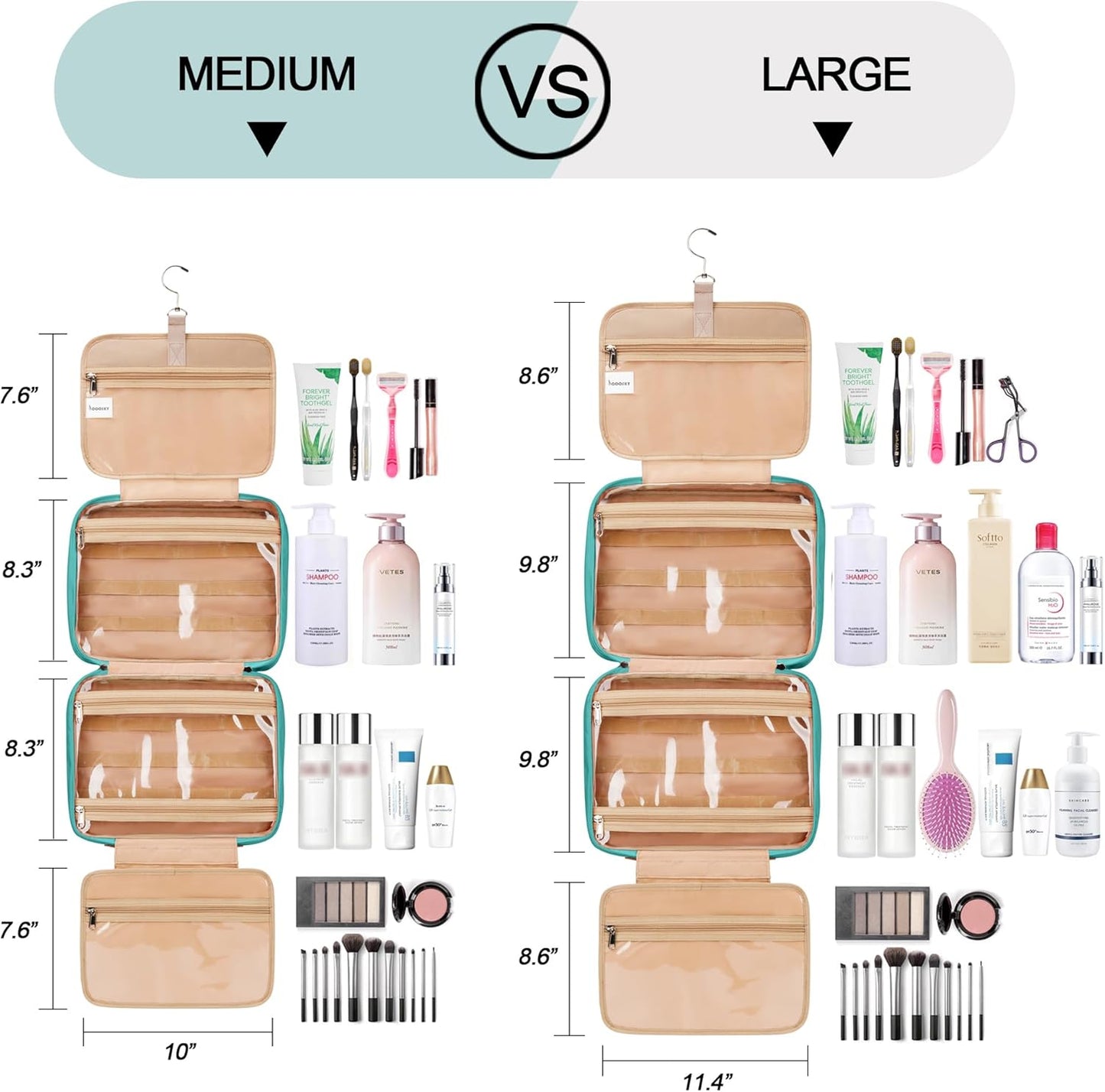 Travel Hanging Toiletry Bag for Women, Cruise Ship Essentials, with Jewelry Organizer, Extra Large Makeup Dopp Kit, Waterproof Cosmetic Bags, Toiletries Kit Set with Trolley Belt, Blue