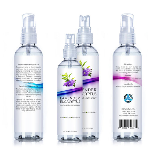 Two Pack Lavender Eucalyptus Pillow and Linen Spray, Best Set for Travel and Home, Strong Essential Oil Mist for Relaxing the Body and Mind (Lavender Eucalyptus, 4oz/8oz)