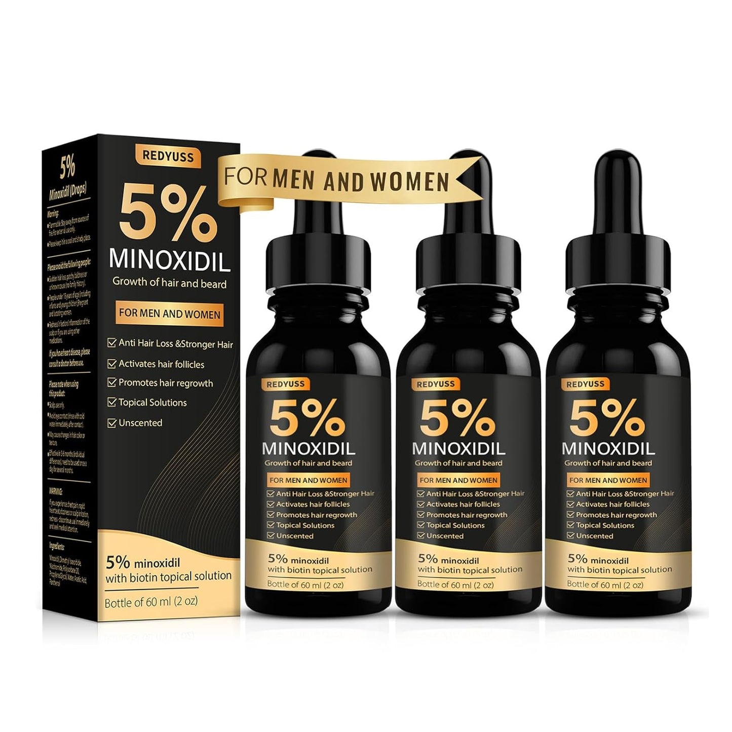 5% Minoxidil Hair Growth Serum Minoxidil Biotin for Hair Beard Growth Prevent Hair Loss for Thicker Longer Fuller Healthier Hair Men and Wome 3 Bottles of 2oz