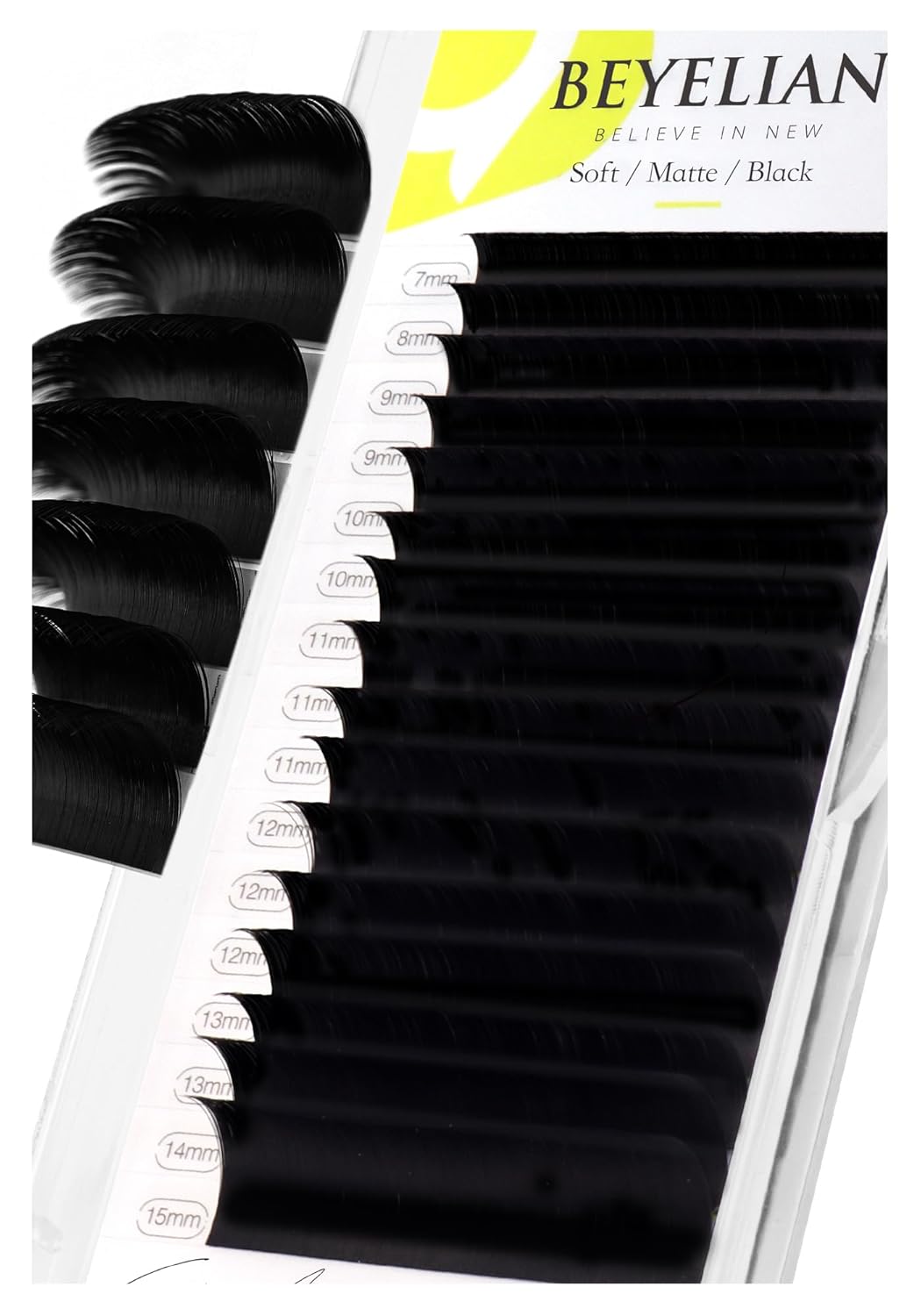 BEYELIAN Eyelash Extension 0.20 D+ Curl 7-15mm Mixed Tray Easy Fan Lash Extensions Volume Lashes Professional Use Natural Matte Black (0.20 D+ 7-15mm Mix)