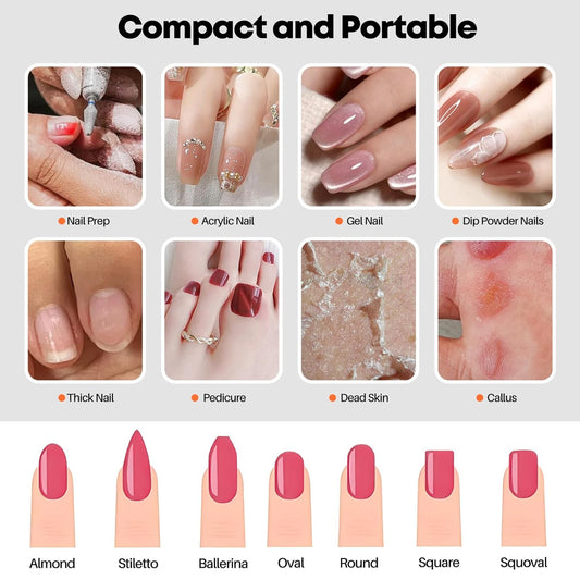 Electric Nail Drill Portable Nail Drill Professional 30000 RPM 13 Salon Quality Drill bits 50 Sanding Bands Portable & Low Noise for Acrylic Nails Gel Polishing Removing Bits Kit for Home Use