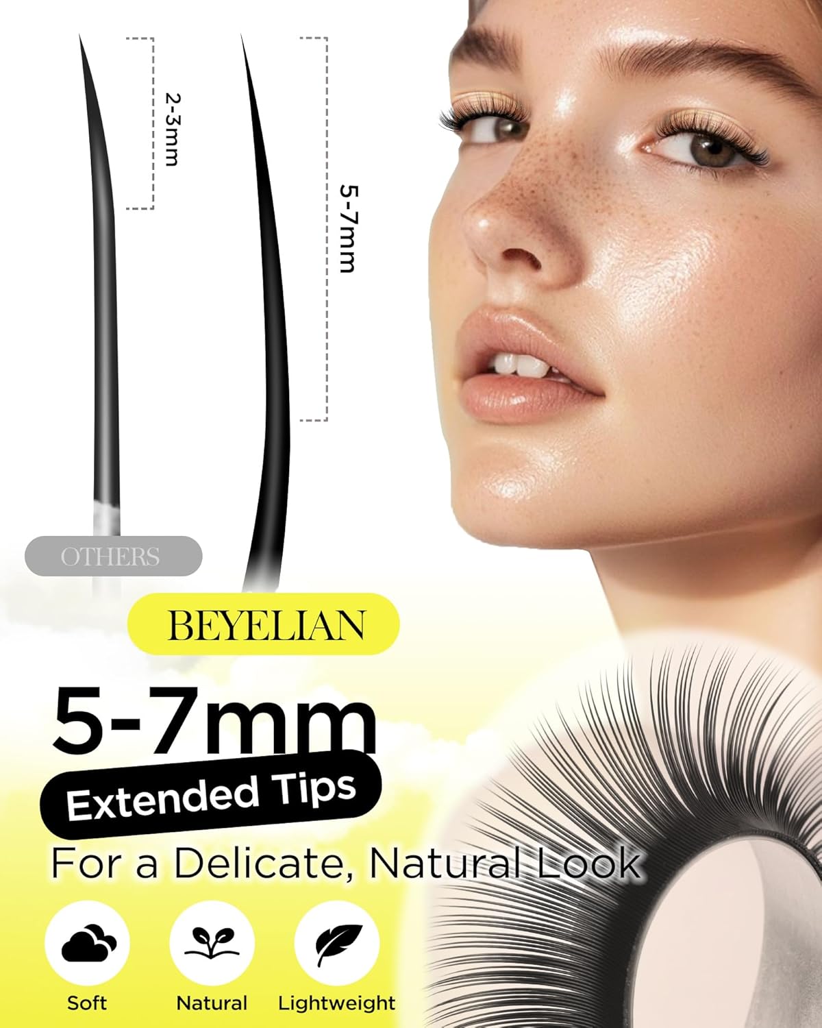 BEYELIAN Eyelash Extension 0.05 D+ Curl 15mm Tray Easy Fan Lash Extensions Volume Lashes 100°/212°F High Temperature Resistant Classic Professional Use Natural Matte Black (0.05 D+ 15mm)