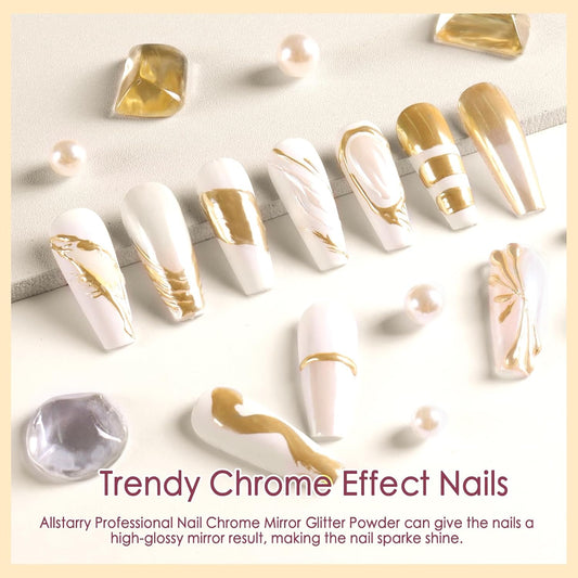 Allstarry Chrome Nail Powder 16pcs Metallic Effect Chrome Pigment Iridescent Aurora Nail Glitter Holographic Pigment Powder Mermaid Pearl Glitter Dust for Gel Polish Nail Art Decoration Resin Craft