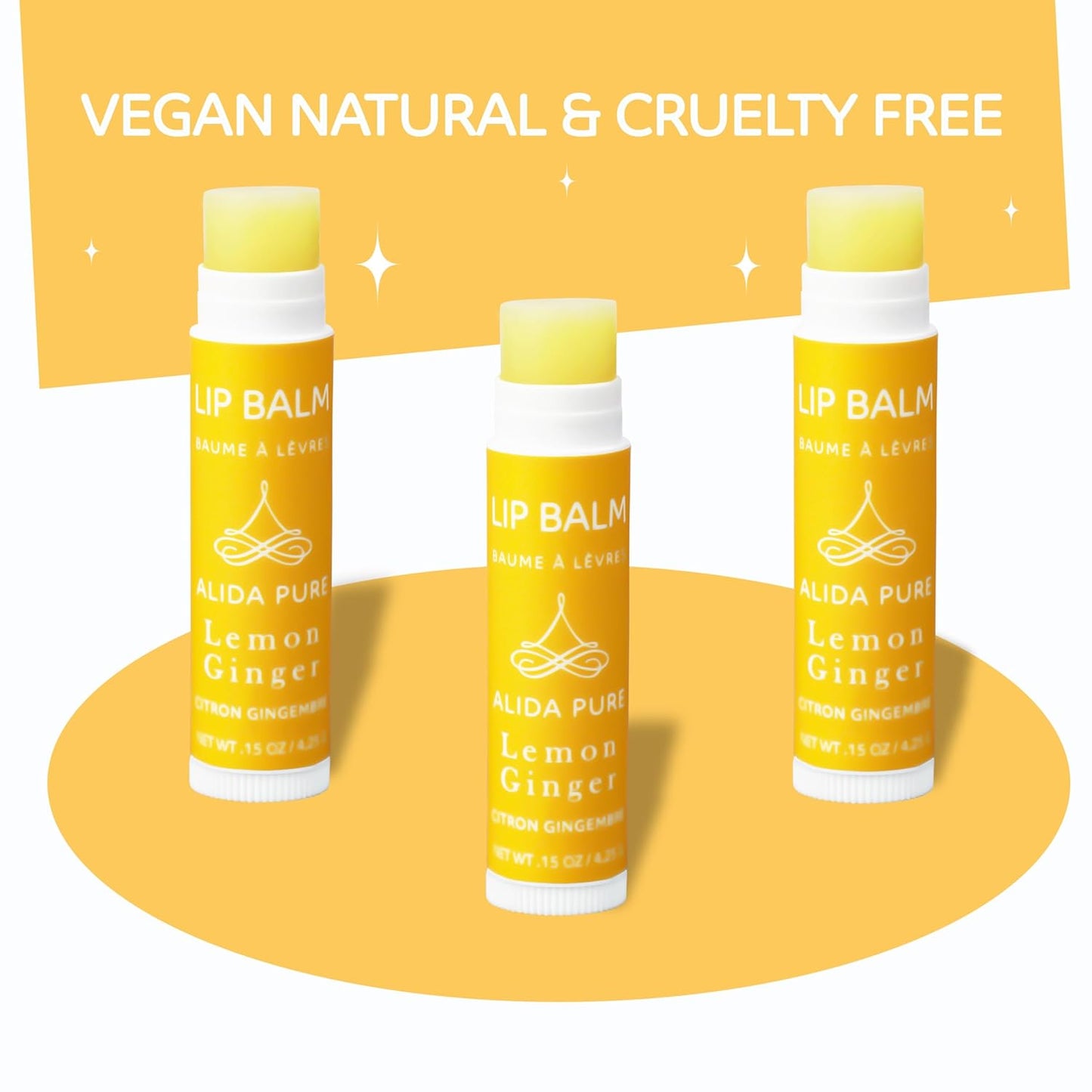 Lemon Ginger Lip Balm Collection, Vegan Set, Bees Wax Free, with Organic Jojoba and Avocado Oil, Vitamin E, Natural Moisturizer For Dry, Cracked, or Chapped Lips, 3 Tube Set