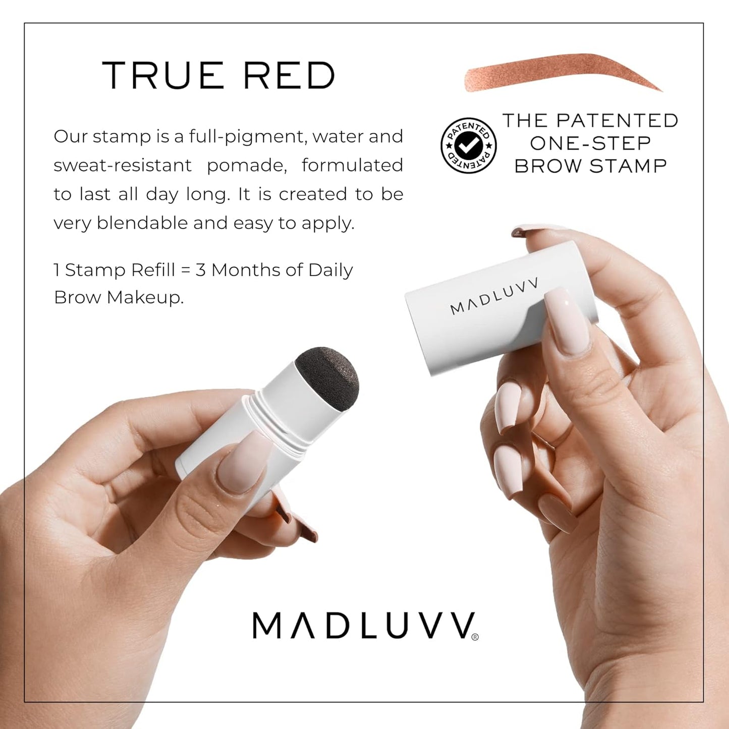 MADLUVV Brow Stamp Refill* - Color Stamp for Brows & Root Touch Up for Women & Men, Instantly Conceal Hair Loss, Grey Hair, Thinning Hair with Stain-Proof/Smudge-Proof Powder Formula (True Red)