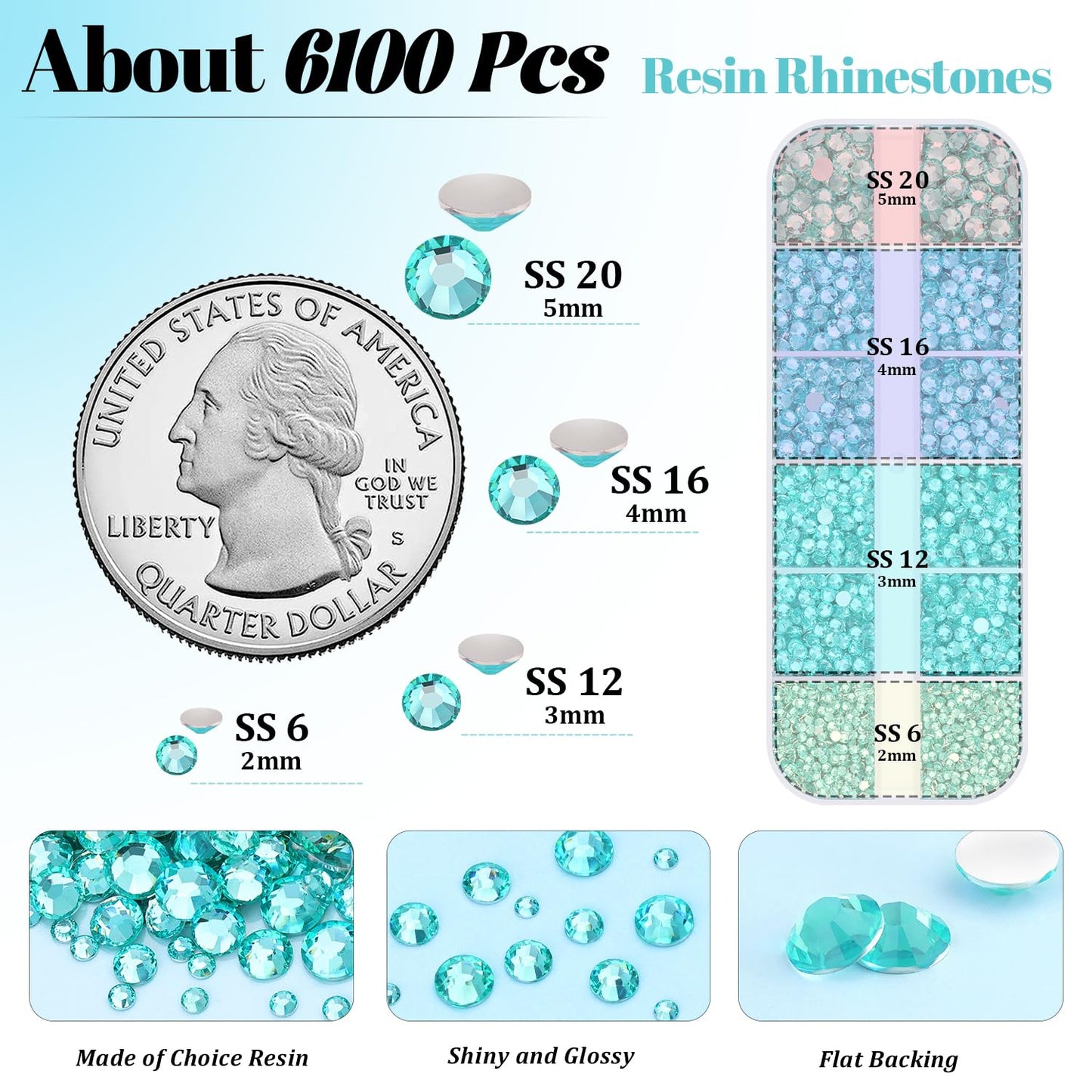 6100Pcs Resin Rhinestones for Crafting with 2Pcs 10ml B7000 Jewelry Glue, 1 Box Flatback Crystals Diamond (Aquamarine) for Bedazzling Crafts DIY Nail Art，Non Hotfix Gems for Clothing Shoes Tumblers