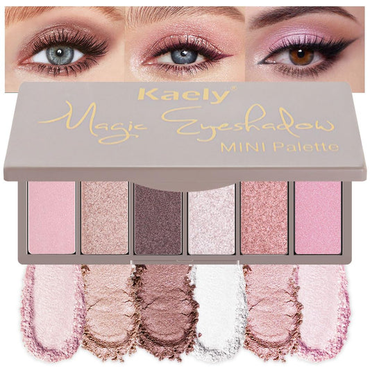 6 Colors Mini Pink Eye Shadow Palette Makeup for Older Women, Neutral Matte Shimmer Eyeshadow Palette Highly Pigmented Waterproof, paleta de sombras de ojos, Vegan & Cruelty-free, 08