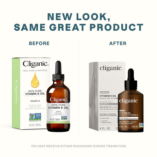 Cliganic Pure Vitamin E Oil for Skin, Scars, Hair & Face - 120,000 IU, Non-GMO Verified | Natural D-Alpha Tocopherol