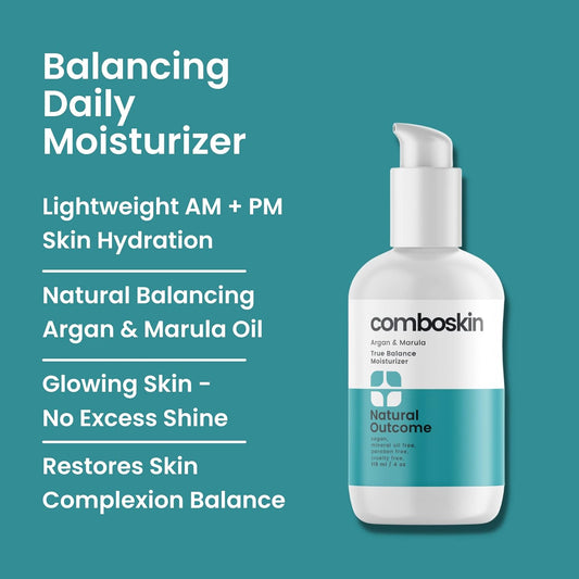 Combination Skin Facial Moisturizer Cream | True Balance Daily Facial Moisturizing Lotion with Argan & Marula Oil | 4 oz