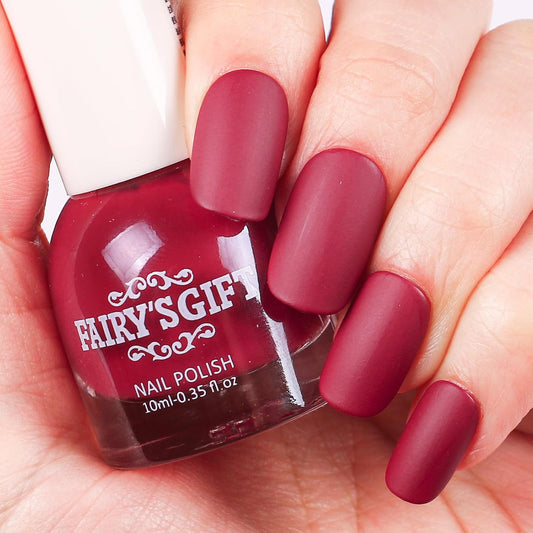 Matte Nail Polish Air Dry Nail Lacquer for Nail Art Varnish, Mist Effect Matte Finish Velvet Nail Polish, 0.35 fl oz (Wine Red-04, 10 ML)