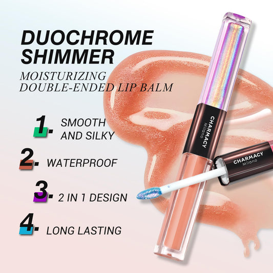 CHARMACY 2 In 1 Multichrome Moisturizing Lip Gloss, Double Head Liquid Lipstick, Mirror Waterproof Long Lasting No Fading Lip Balm, Hydrating Lip Plumper Waterlight Glossy Makeup #004