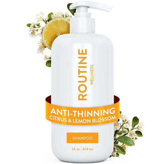Routine Wellness Anti-Thinning Shampoo for Thinning Hair - Biotin DHT Blocker Women & Men - Color Safe Shampoo for Hair Loss & Healthy Hair - Citrus & Lemon Blossom 14oz