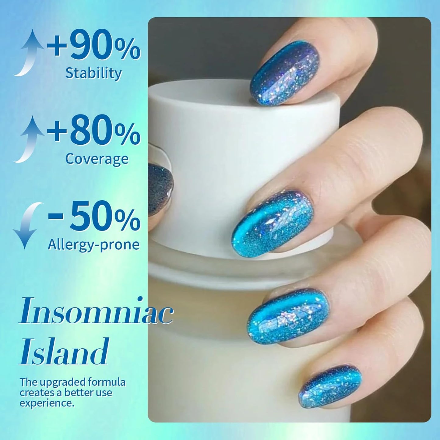 BORN PRETTY Blue Cat Magnetic Eye Gel Nail Polish Shimmer Glitter Holographic Aurora Blue Magnetic Gel Polish Nail Art Manicure DIY at Home 15ML