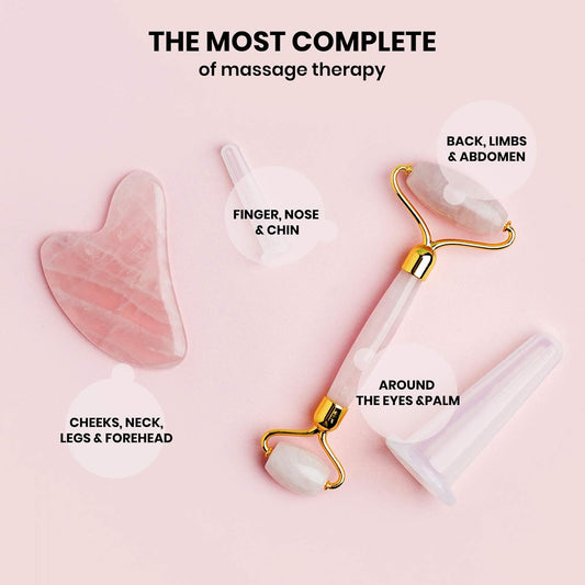 Gua Sha Facial Tools & Face Roller by ROSELYNBOUTIQUE Original Face Massager for Puffiness Wrinkless Skin Care Routine - Self Care Gift for Men Women (Pink)