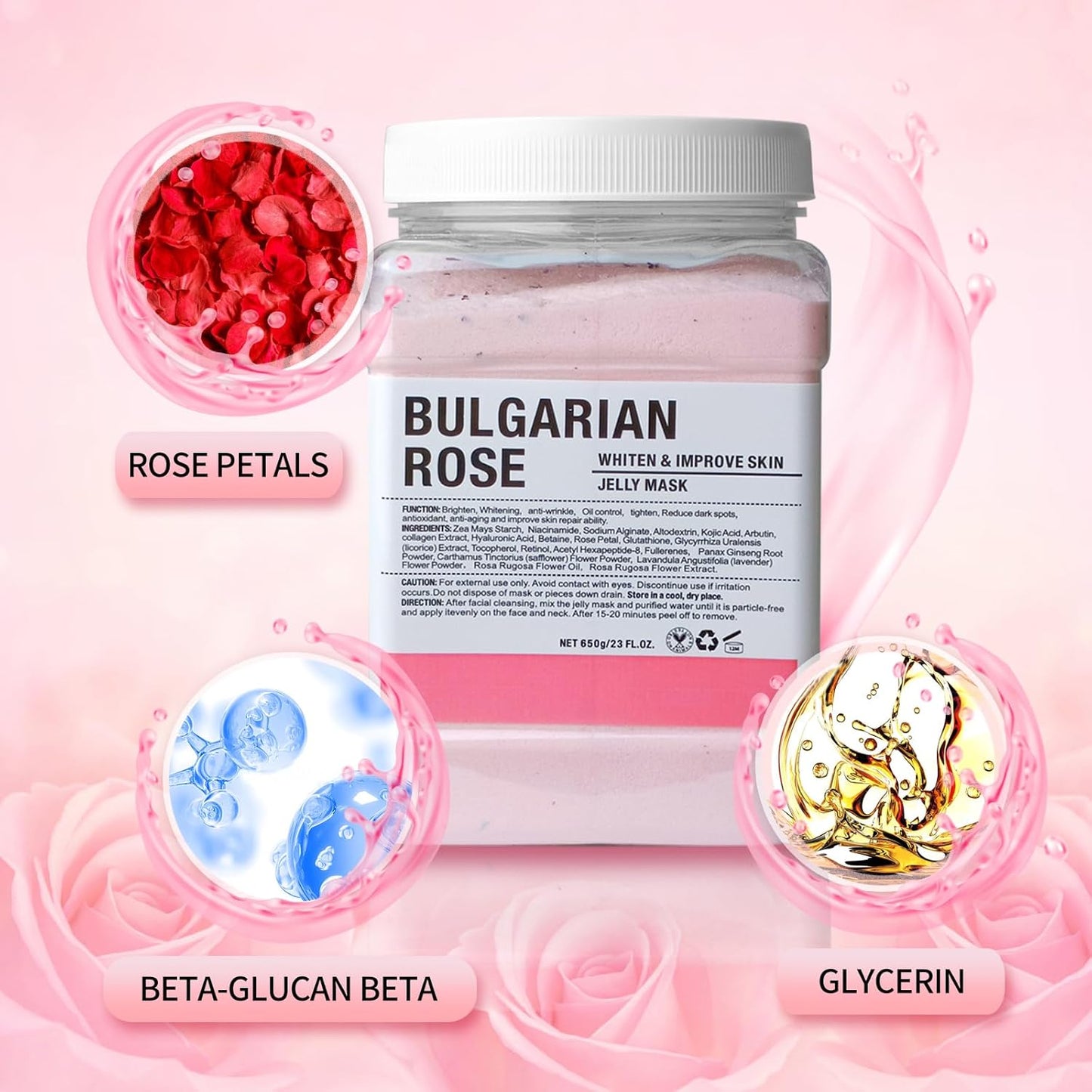 Jelly Mask for Facials Professional, Hydrating & Moisturizing Peel-Off Natural Gel Face Mask SkinCare, Professional Spa Use Jelly Face Masks, Deep Hydration & Glow 23 Fl Oz (Bulgarian Rose)
