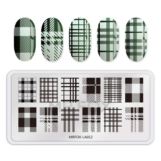 Mr.Fox Nail Printing Board Set Geometric Motif Lines Round Plaid Diamond Pattern Art DIY hot Stamping Template, etc
