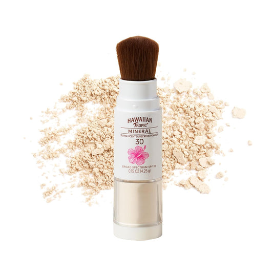 Hawaiian Tropic Mineral Powder Sunscreen Brush SPF 30 | Beach Essentials, Zinc Oxide Mineral Sunscreen Powder SPF, Face Sunblock Travel Size, Brush On Sun Screen Protector for Face and Body, 0.15oz