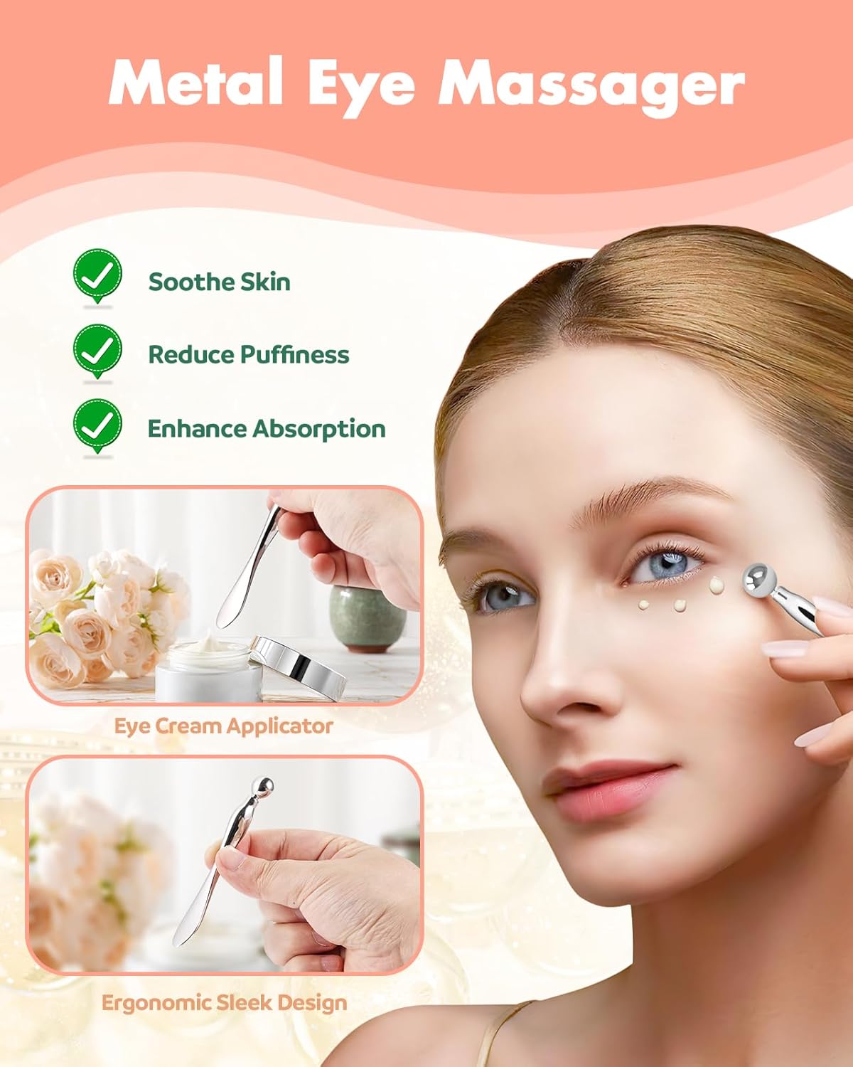 Under Eye Patches Silicone - 4 Pairs Reusable Eye Patches, Eye Wrinkle Patches, Reusable Under Eye Mask, Plump Fine Lines & Wrinkles, with Metal Eye Cream Applicator, Tin Case, Cream