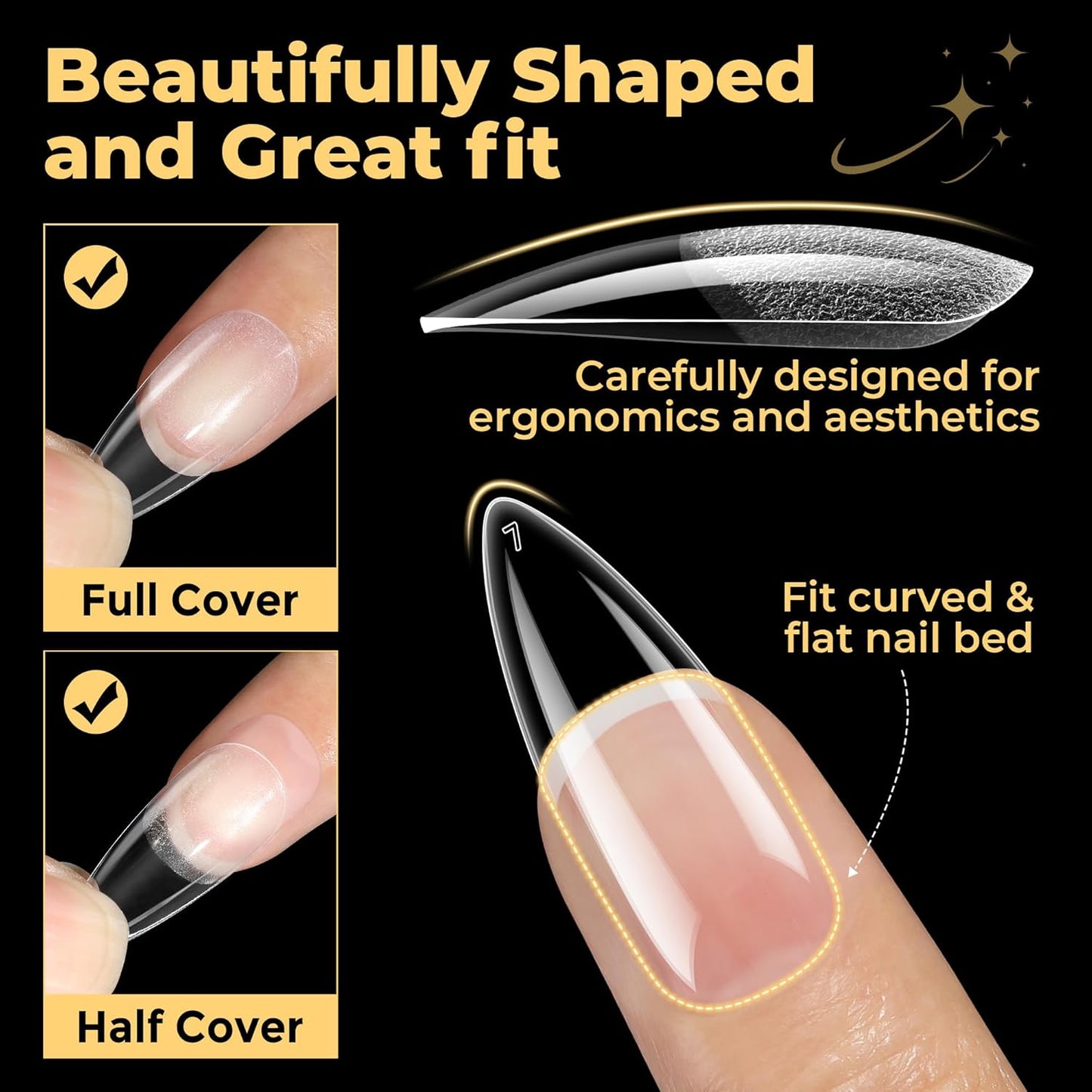 UNA GELLA Halloween Stiletto Press on Nails, 600 Pcs Medium Stiletto Nail Tips Almond Shape Pre Etched Full Cover Soft Gel Nails Tips for Nail Extensions Art DIY Salon 12 Sizes at Home