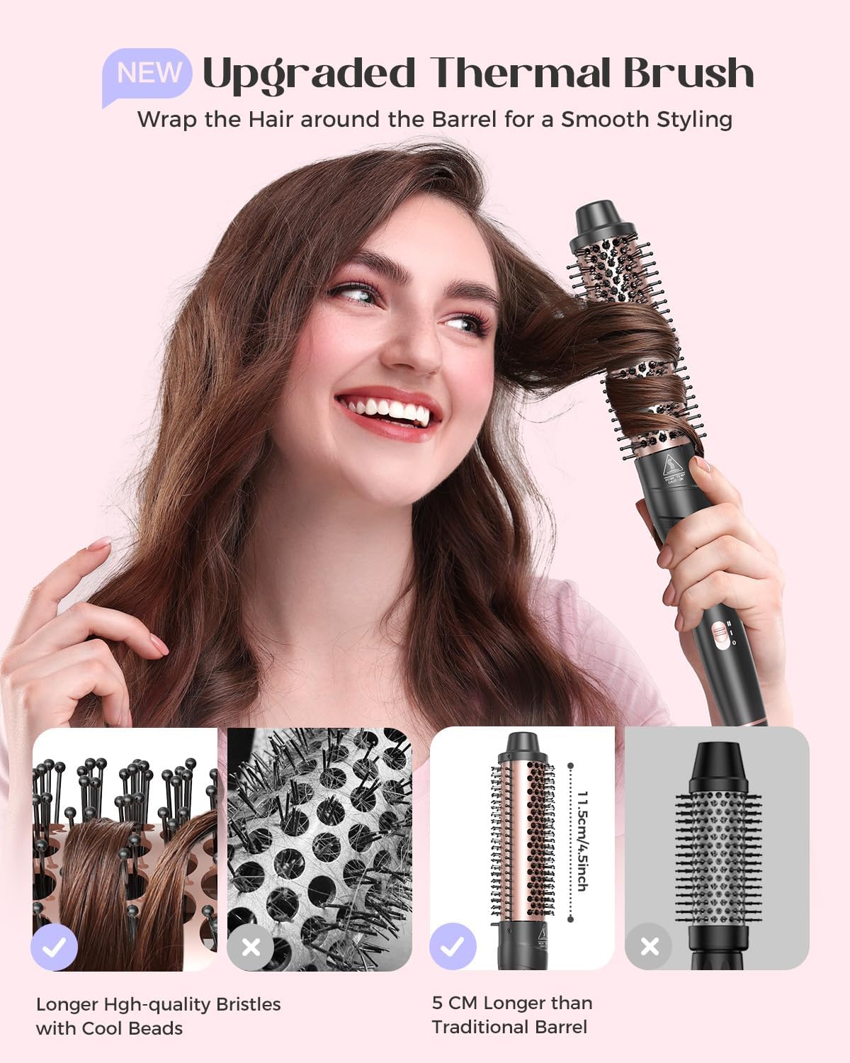 5 in 1 Wand Curling Iron Set, Hair Styling Tools with Thermal Brush and 4 Interchangeable Ceramic Barrels from 1/2 to 1 1/2 inch, Fast Heating, Dual Voltage Hair Curler, Gifts for Women