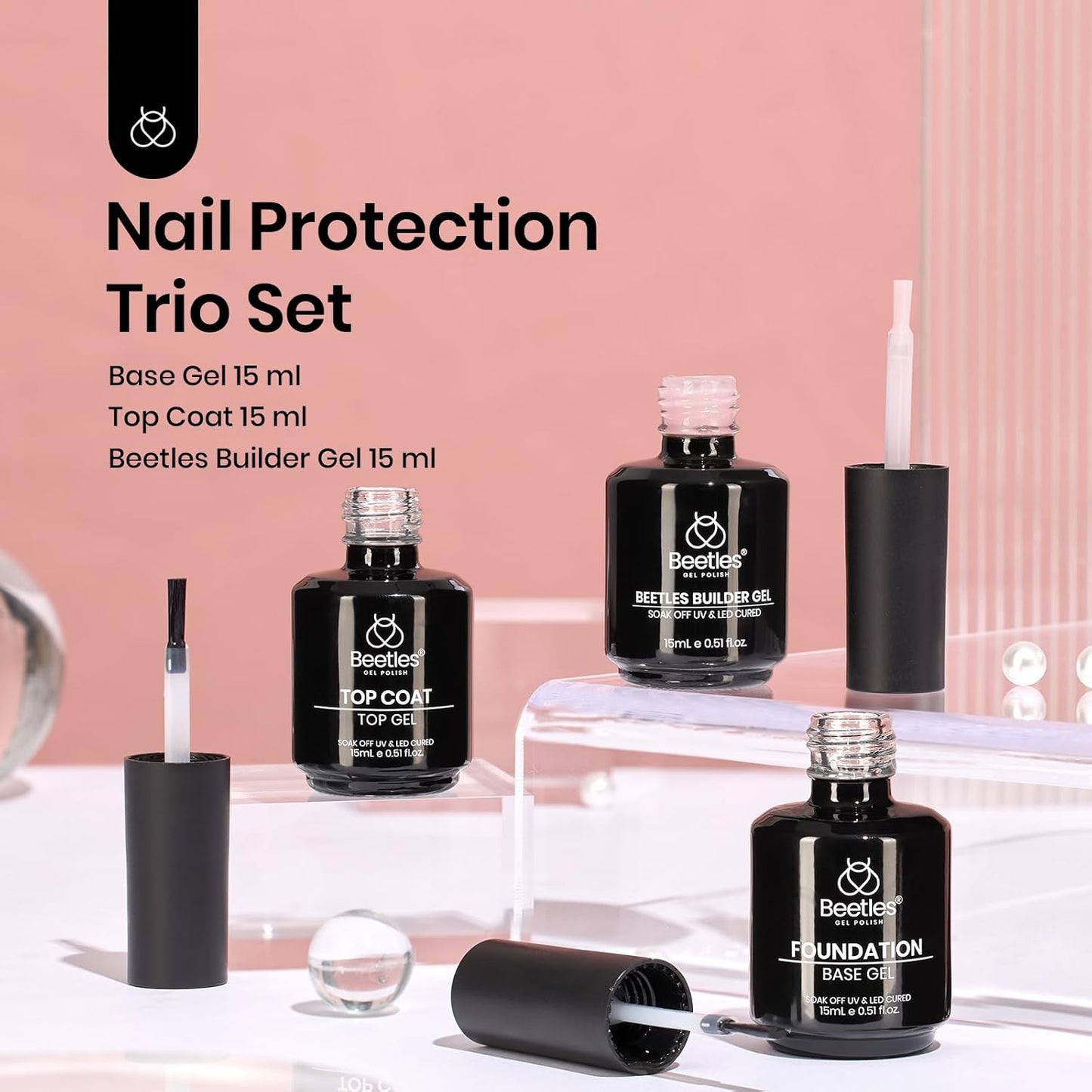 Beetles Hema Free Pink Builder Gel with No Wipe Gel Top Coat and Base Coat Shine Finish and Long Lasting, Soak Off LED Jelly Nude Builder Nail Strengthener Extension Thickening & Repair