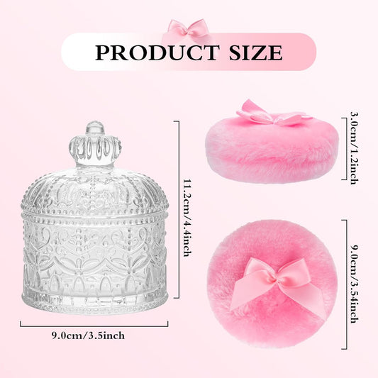2 Pcs Large Body Powder Puff and Container Powder Container with Puff, Dusting Powder Puff Crystal Case, Body Powder for Women Soft Washable Reusable Velour Face Body Glitter Wet Dry Makeup(Crown)