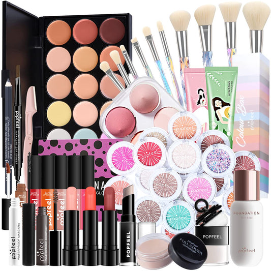 All-in-one Holiday Make up Gift Set | Makeup Kit for Women Full Kit Essential Starter Bundle Include Eyeshadow Palette Lipstick Blush Foundation Concealer Face Powder Mascara Lipgloss Brush
