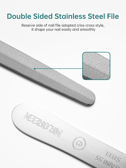 MR.GREEN Curved Nail File – Double-Sided Metal Nail File for Men & Women with Protective Travel Case, Ergonomic Anti-Slip Handle, Washable & Reusable, for Fingernails & Toenails