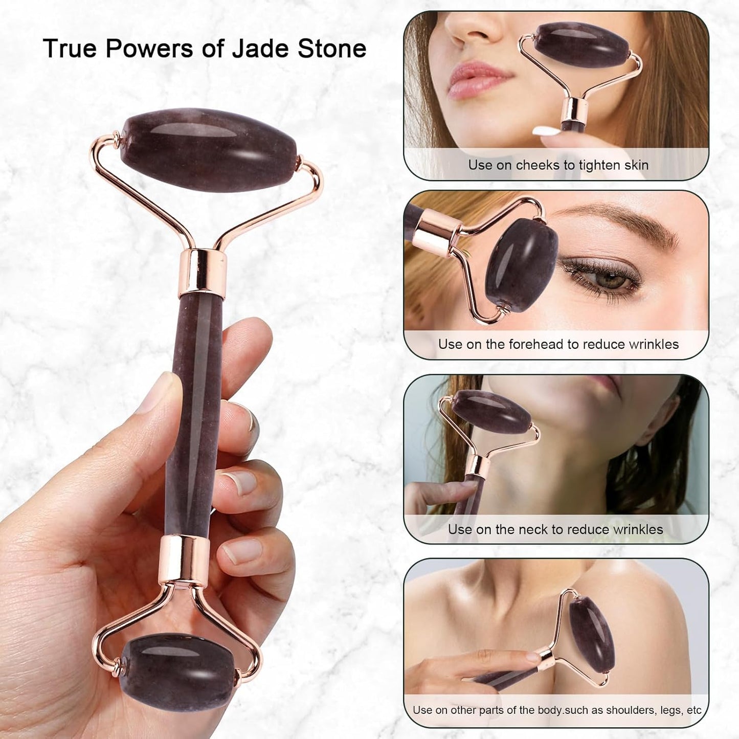 Jade Roller for Face, Facial Roller Massager Skin Care Tool, Gua Sha Facial Tools for Face, Neck, Eyes, Reduce Puffiness of The Skin(Purple)