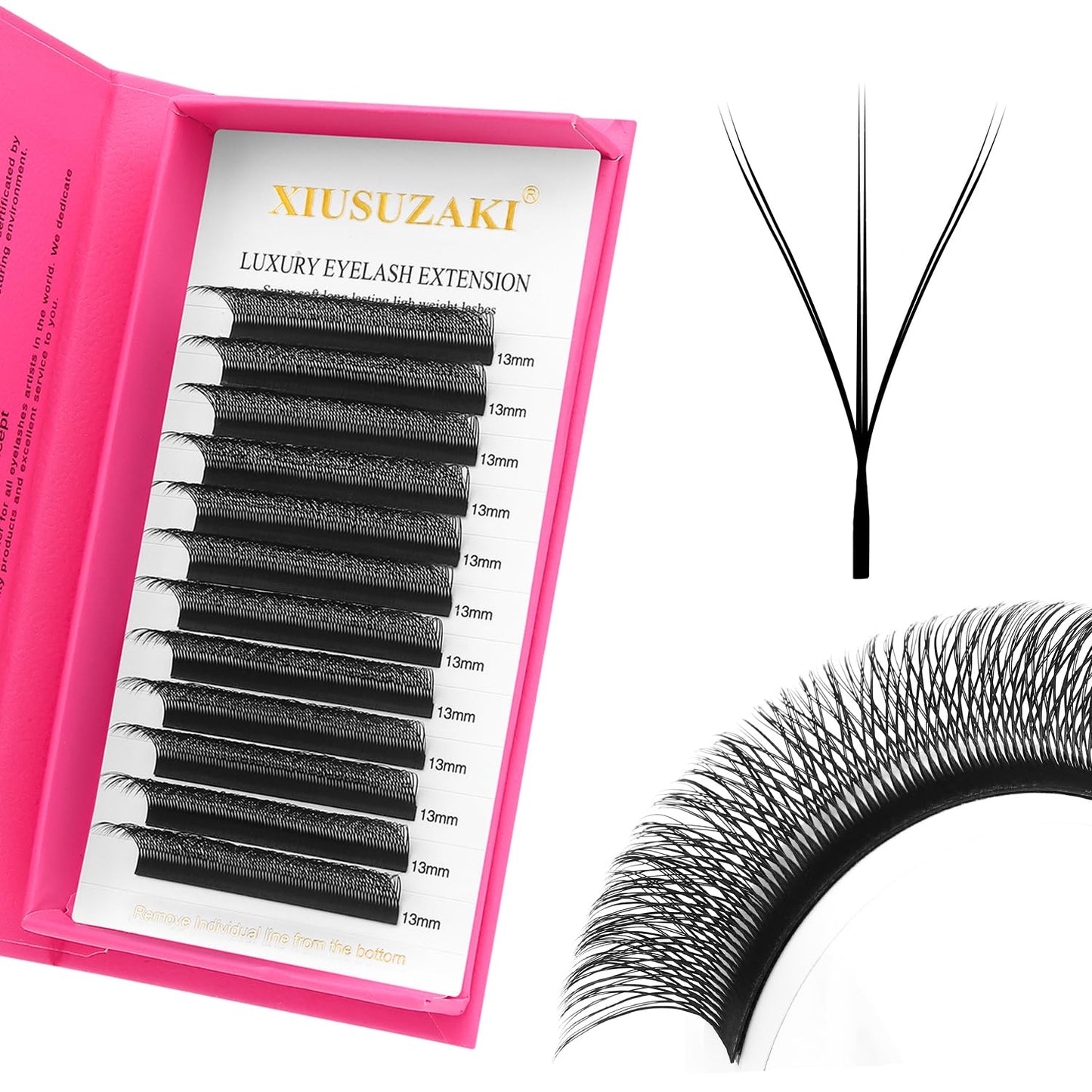 Lash Extensions Double Tips 3D Eyelash Extensions W Shape 0.07mm Thickness C Curl 14mm Premade Fans Easy Fan Volume Matte Black Crisscross Eyelashes(W-3D-Double Tips-0.07-C,14mm)