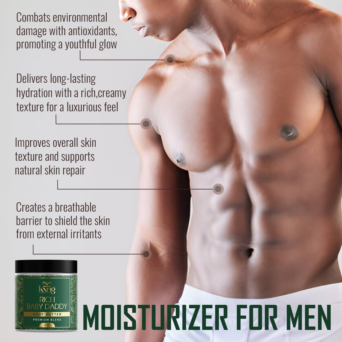 KXNG Cosmetics, Body Butter, Organic Skin Care for Men and Women, Body Moisturizer Lotions and Creams, Raw Shea Butter, Cocoa Butter, Mango, Coconut Oil, Hand, Foot, All Skin Types (Rich Baby Daddy)