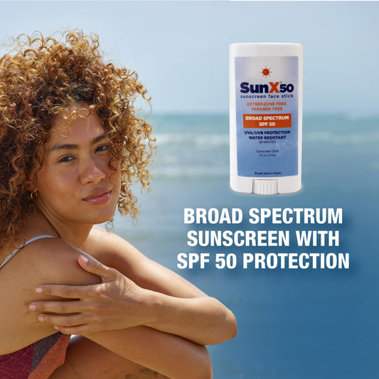 CoreTex Sun X 50 SPF Broad Spectrum Sunscreen Face Stick - 0.5oz Travel Size Stick of Paraben, Oxybenzone, Octinoxate, & Oil Free Sunscreen - No White Cast, Water & Sweat Resistant Up to 80 Minutes