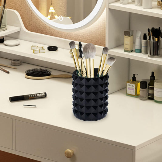 Acrylic Makeup Brush Holder Organizer, Black Pencil Pen Holder, Crystal Cosmetics Brushes Cup Storage Solution, Round