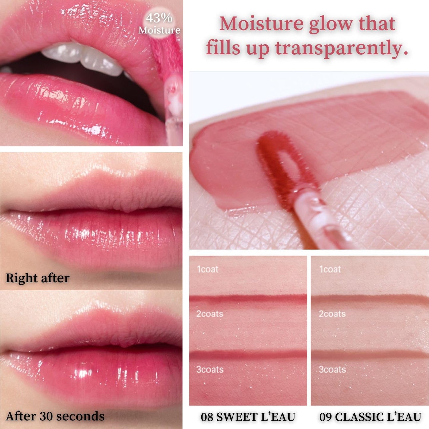 BBIA L’EAU Tint – Glossy & Glow Lip Stain, Watery Lip Tint, Non-Sticky, High Shine Finish, Long-lasting, Moisturizing, Lightweight, Natural, Daily Use, Vegan, Korean Lip Makeup (09 CLASSIC L'EAU)