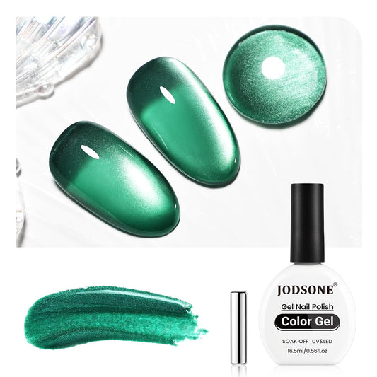 JODSONE 16.5ml Cat Eye Gel Nail Polish Dark Green Single Colors for Holographic Glitter Cat Eye Reflective Translucent Need U V Lamp