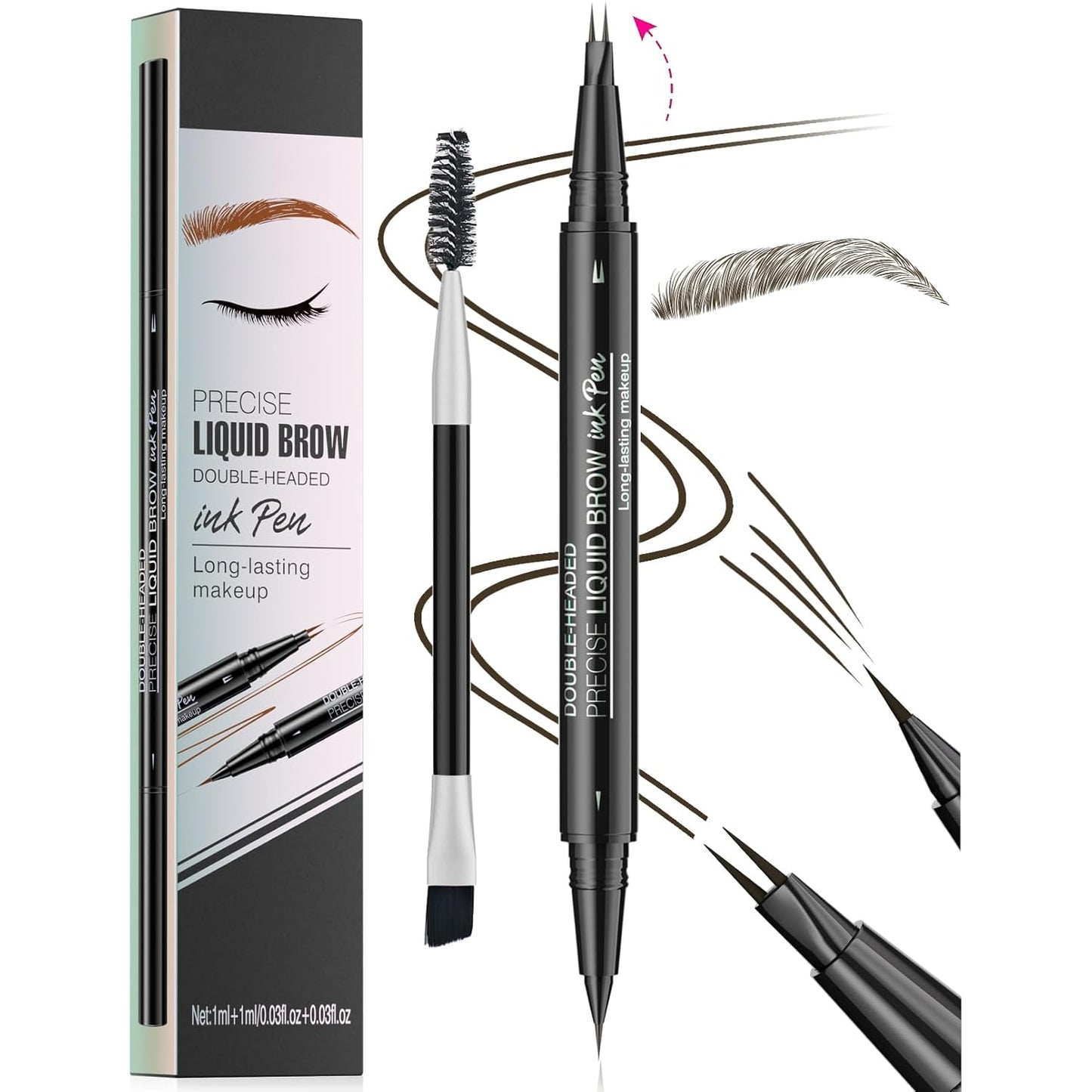 Microblading Eyebrow Pen, Curved Eyebrow Pencil 2-in-1 Dual-Ended Eyebrow Pencil 2-Fork-Tip and Single Tip Creates Natural Eyebrows Waterproof Long-lasting (Black Brown)