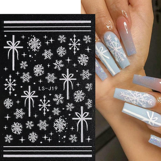 6 Sheets Glitter Silver Snowflake Nail Art Stickers 3D Christmas Nail Decals Self Adhesive Xmas Winter Nail Design Holiday Reindeer Snowflakes Nail Stickers for Women Girls Christmas Nail Decoration