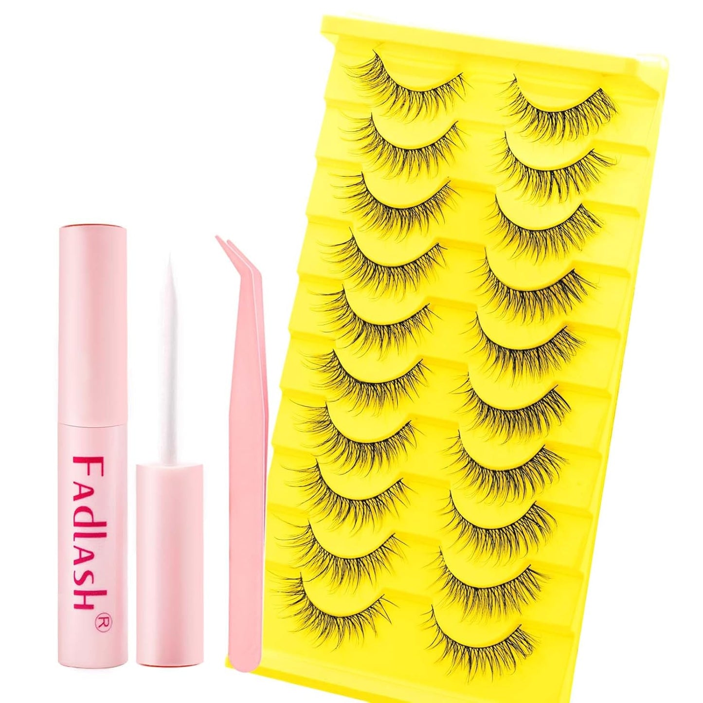 False Eyelashes Natural Kit Cat Eye Lashes with Thin Band Wear Comfortable Black Fake Lashes 10 Pairs Lash Applicator Tool at Home by FADLASH, BY004
