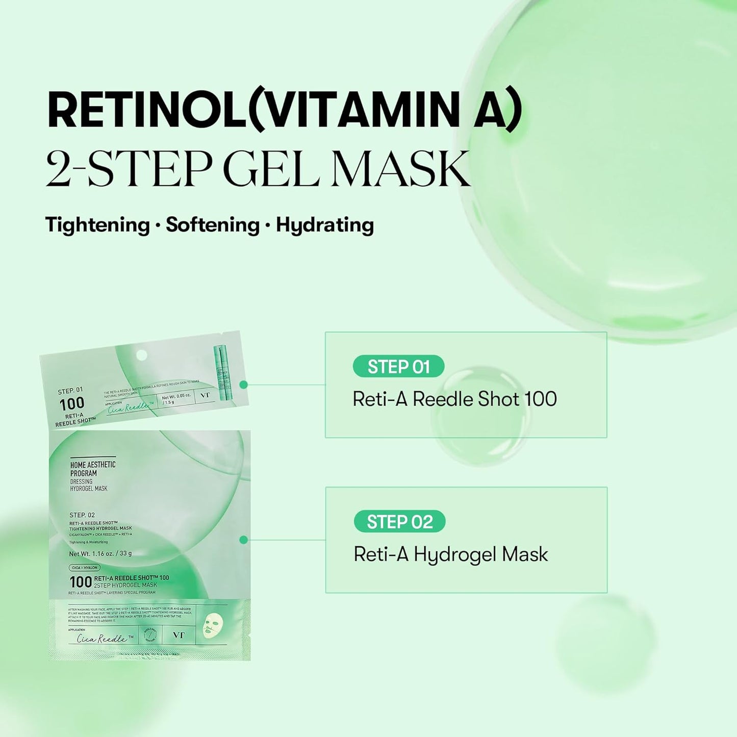 VT COSMETICS Reti-A Reedle Shot 100 2-Step Hydrogel Mask(34.5gx4ea), Intensive Tightening, Exosome Retinol, Overnight Melting Mask, Ideal for Retinol Beginners, Korean Facial Mask