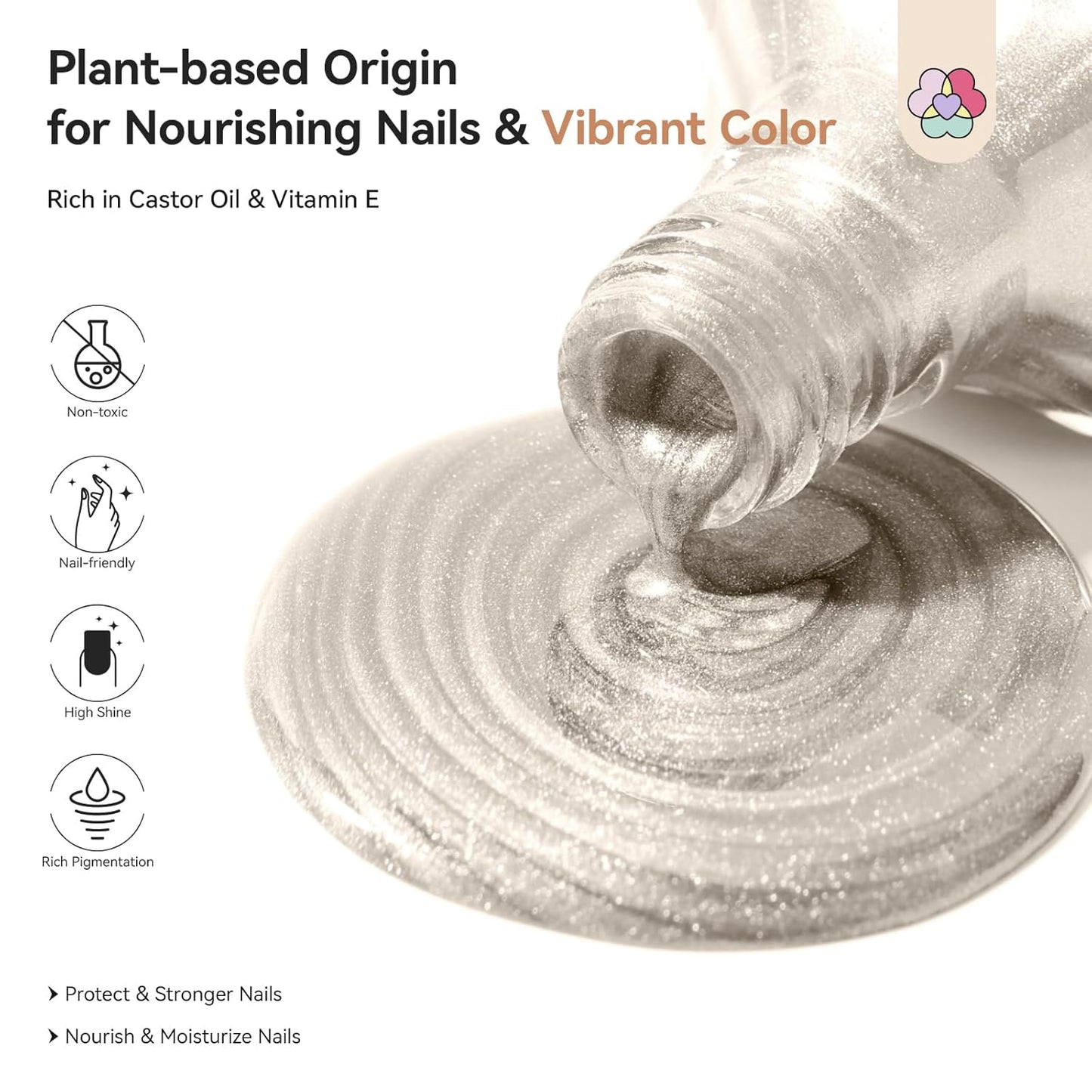 SAVILAND Color Artistry Champagne Gold Nail Polish - 7 Days Shimmer Holographic Metallic Glitter Fingernail Polish Sparkle Shiny Nail Lacquer for Toe Salon Manicure DIY Nail Art Home