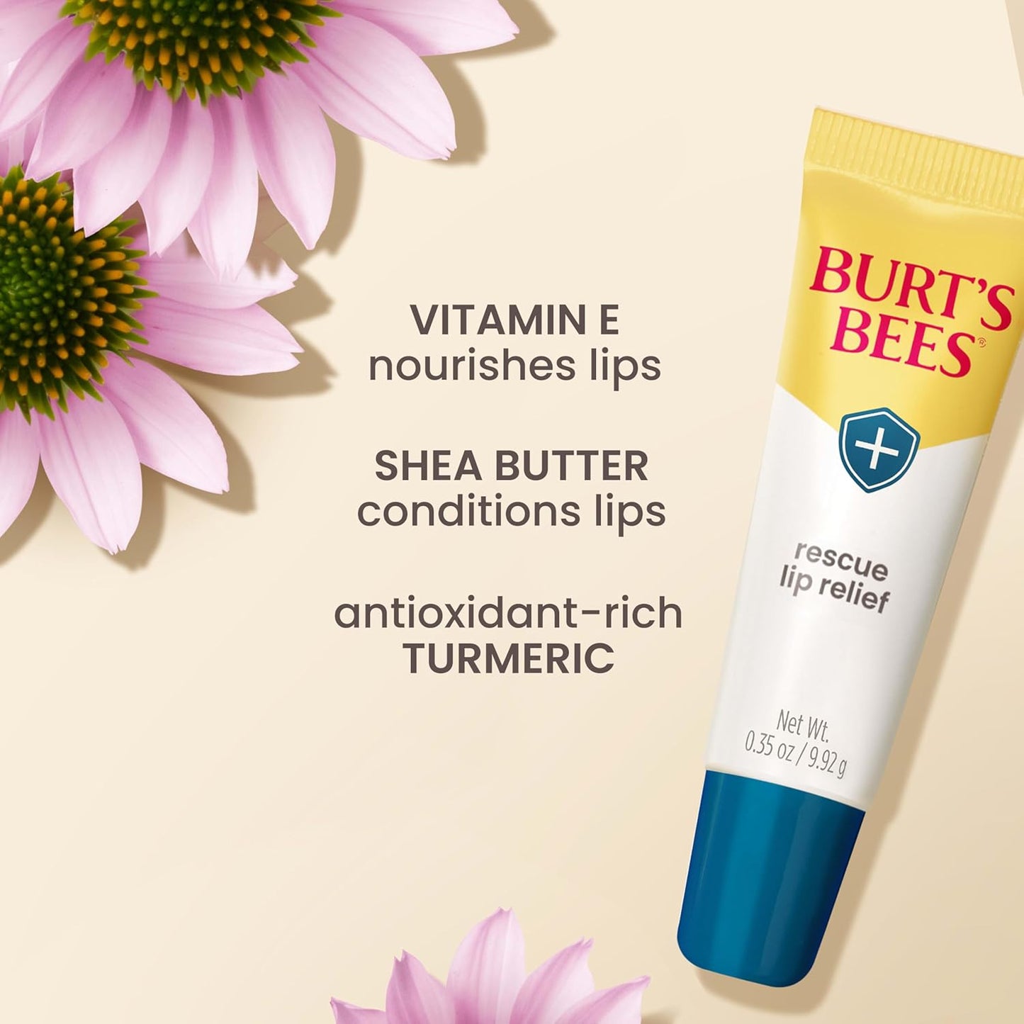 Burts Bees Rescue Lip Relief with Shea Butter and Echinacea, 100% Natural Origin, 0.35 Ounces