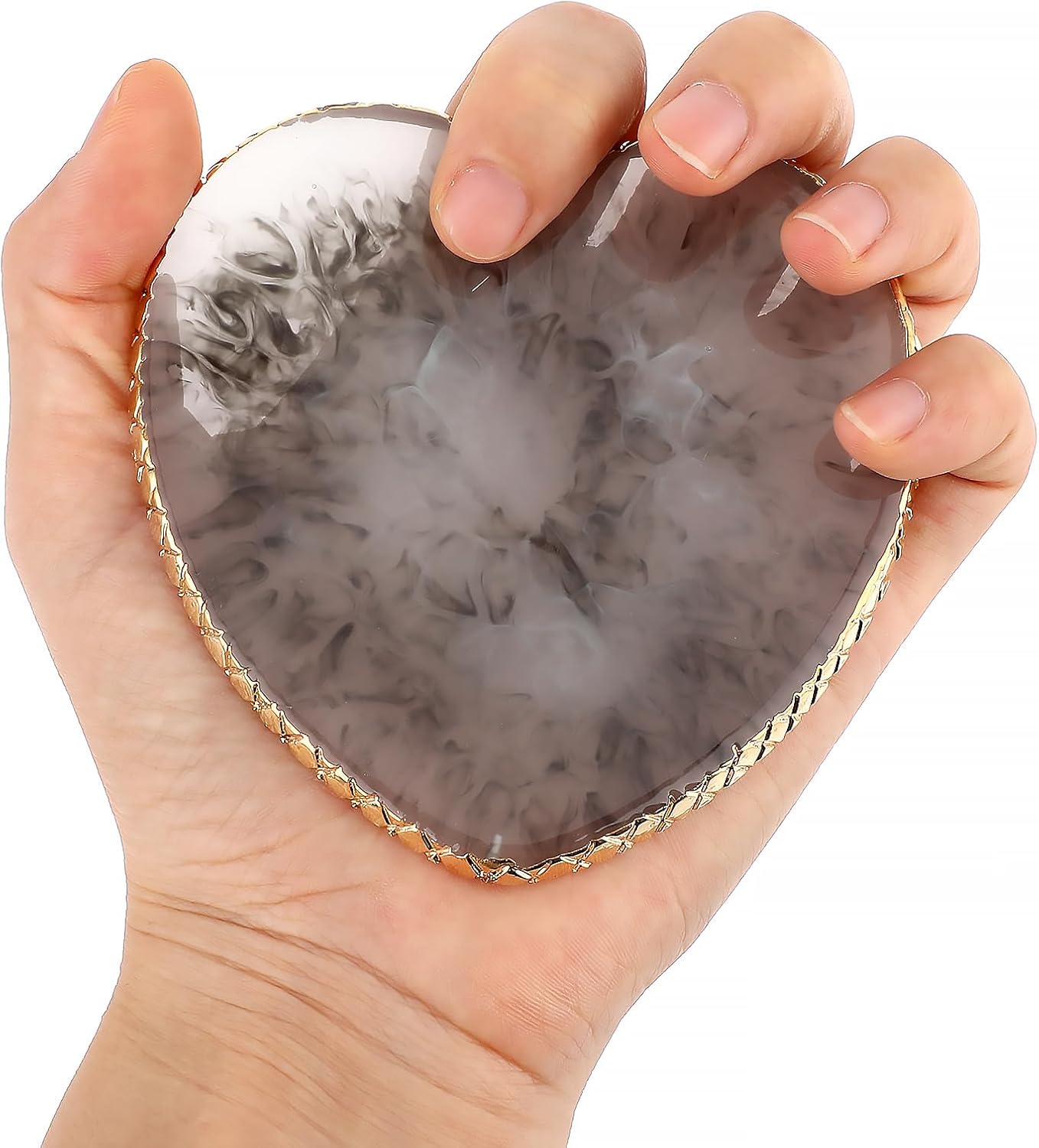 Sibba Resin Nail Art Palette Nail Mixing Palette Polish Color Mixing Plate Golden Edge Nail Holder Display Board Heart Shape Cosmetic Mixing Tools