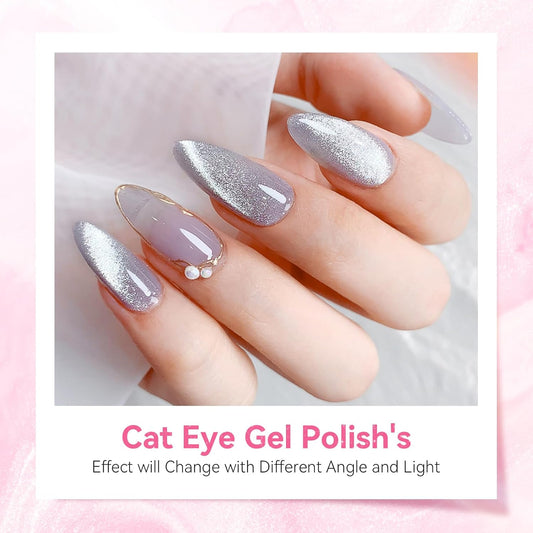 Makartt Universal Silver Cat Eye Gel Polish: Sparkle Glitter Nail Polish Holographic Magnetic Gel with Magnet DIY at Home for Beginner Easy to Use Nail Art Design Manicure 10ml